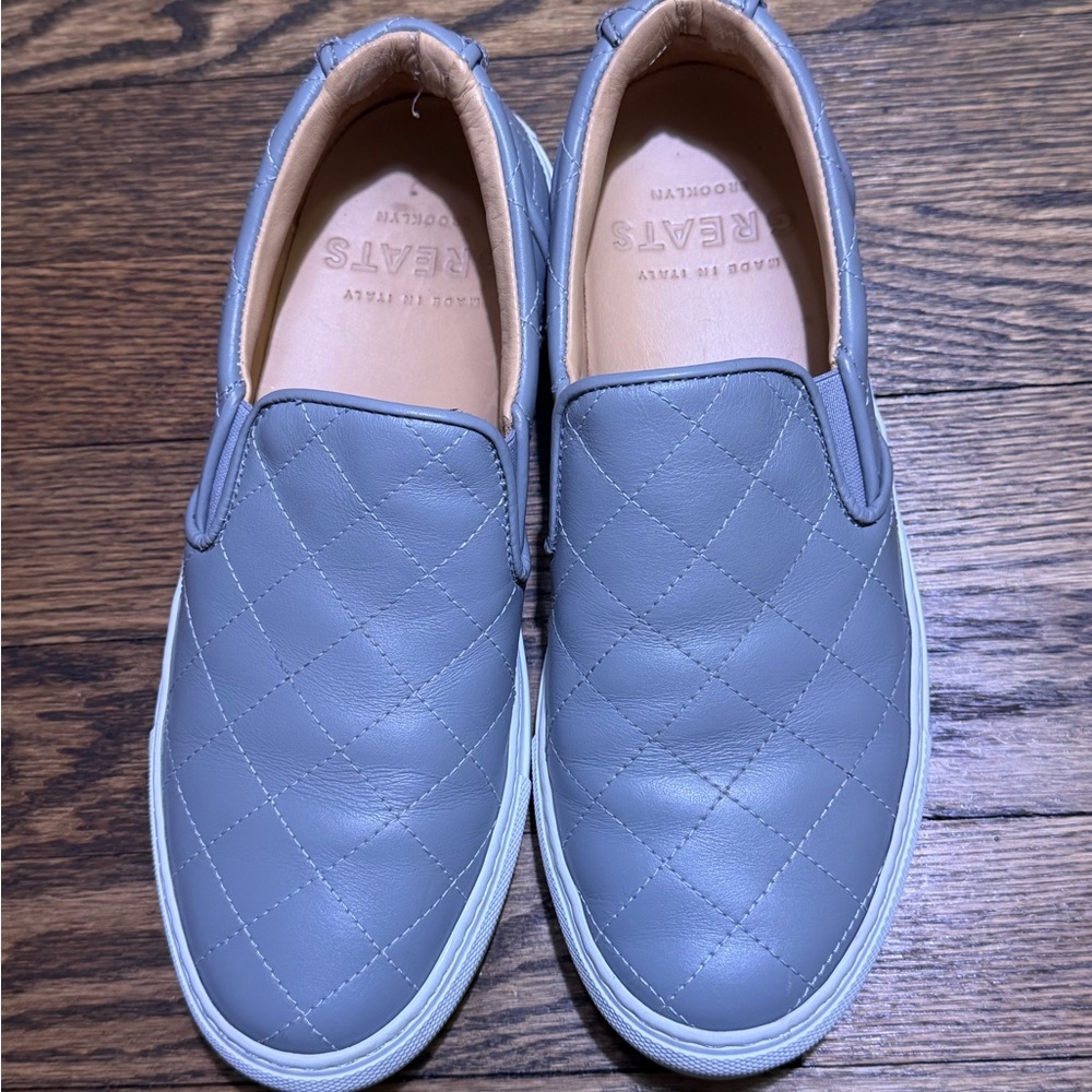 GREATS Brooklyn gray padded leather lace-up sneakers, made in Italy Size 8